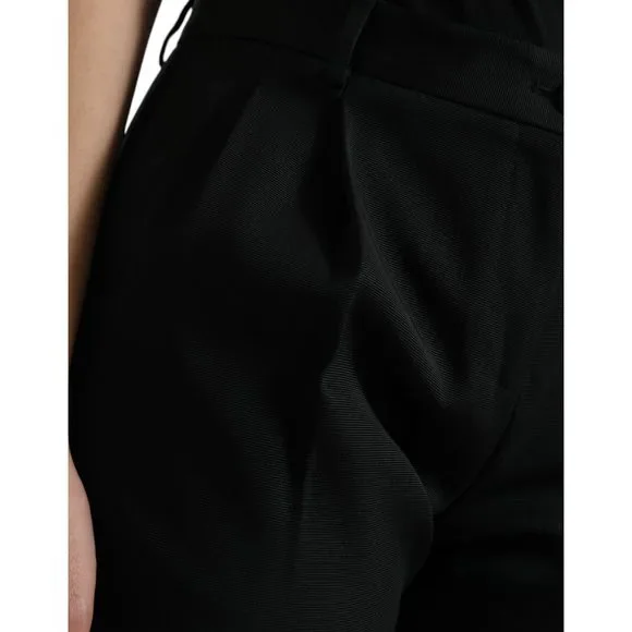 Dolce & Gabbana Black Wool High Waist Cropped Tapered Pants